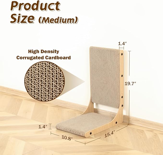 Zakkart 2-Pack Cat Scratching Board, 19.7'' Tall Cardboard L Shape Vertical Cat Scratchers for Indoor Cats, Cat Scratching Post for Wall and Couch, Medium
