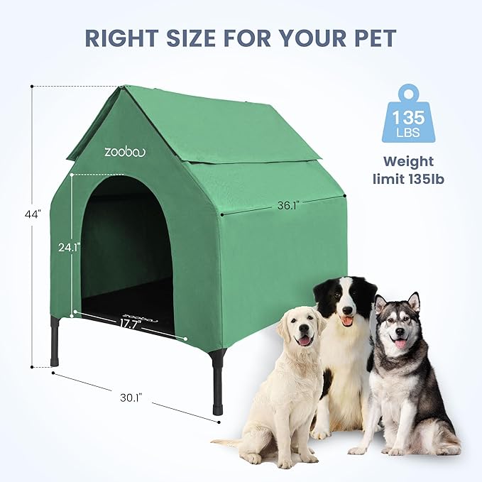 36" Large Dog House - Weatherproof PVC, Textilene Dog Bed - Easy Clean (Green)