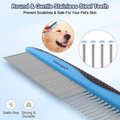 Dog Brush for Shedding, Self-Cleaning Slicker & Comb, Nail Clipper, Bath Brush, Undercoat Rake. Removes Mats, Tangles, Fur. 6 PCS Kit for Small To Large Dogs, Short & Long Haired Pets. Blue