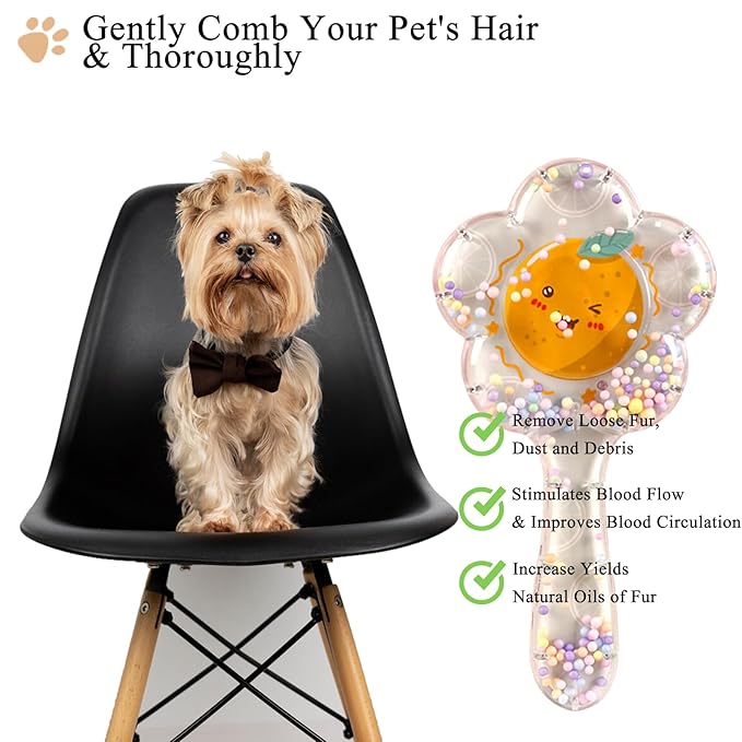 Soft Dog Brush for Small Dogs | Gentle Puppy Brush for Yorkies, Shih Tzus, Maltipoos & Maltese | Pet Hair Removal Brush with Soft Bristles | Dog Brush for Shedding (Pink Orangeï¼