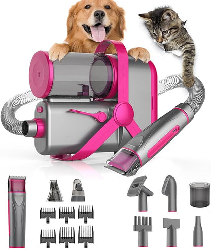 Dog Grooming Kit, Dog Grooming Vacuum, 13000Pa Upgrade Strong Pet Grooming Vacuum for Pets, Scalable Dust Cup, Low Noise, 10 Tools Shedding Grooming for Pet Hair (Rose red)