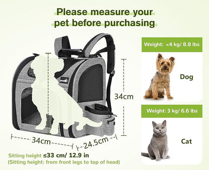 Pecute Cat Carrier Dog Backpack, Backpack for Small Pets, Portable Breathable Rucksack with Front Opening-Mesh Window-Pockets, Airy Space for Carrying Puppy Dogs and Cats