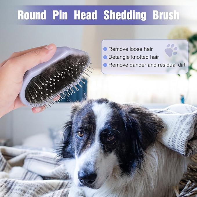 2PCS Dog Brush for Shedding and Bathing, Dog Grooming Tools Set for Short/Long Haired Dogs & Cats, Slicker Pin Hair Brush for Removing Loose Fur and Tangles, Soft Rubber Brush for Washing