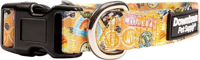 Downtown Pet Supply - Best, Cute & Fancy Dog Collar - Lightweight Adjustable Dog Collar with Quick Buckle & D-Ring - Hand Wash Safe - Good Vibes - M - Medium Dog Collar