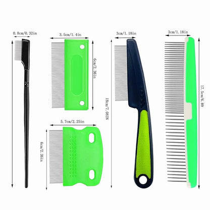 5 Pieces Pet Grooming Comb, Pet Hair Comb Rubber Handle Dog Hair Comb, Dog Eye Combs Pet Grooming Comb Flea Comb for Dog/Cat/Small Pets Removing Eye Mucus, Removes Knots, Mats and Tangles