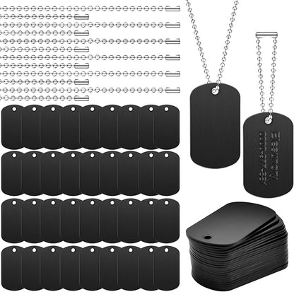 100 Pcs Military Dog Tags Set, 50 Pcs Personalized Engraved Aluminum Blank Dog Tags and 50 Pcs Iron Necklace Chain, Blank Dog Tags for Engraving, Dog Tags for Men, Black