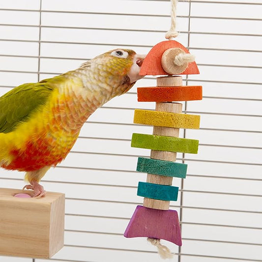 Bird Toys & Bird Perch, Bird Wooden Block Chewing Toy Parrot Foraging & Puzzle Toys Bird Cage Accessories for Conures Parakeets Cockatiels Lovebirds African Grey Macaws (Colorful Fish)