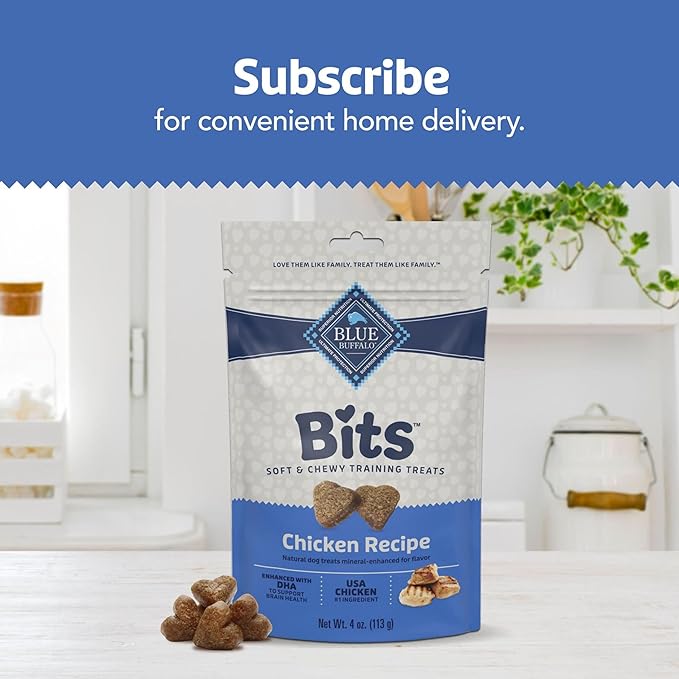 Blue Buffalo Bits Soft Dog Treats for Training, Made With Natural Ingredients & Enhanced with DHA, Chicken Recipe, 4-oz Bag