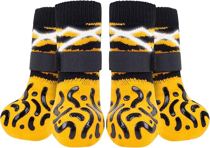 Reflective Dog Socks to Prevent Licking Paws, Dog Paw Protector, Hardwood Floors Anti Slip, Non Slip Dog Socks with Grippers, Dog Booties and Paw Protectors for Indoor Use - Size Medium