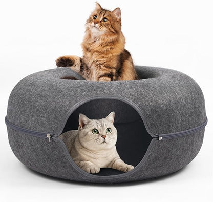 Cat Caves for Indoor Cats, Large Cat Tunnel for Multiple & Large Cats, Scratch Detachable Cave Bed, Kitten Donut Kitty Hideaway Up to 45 Lbs