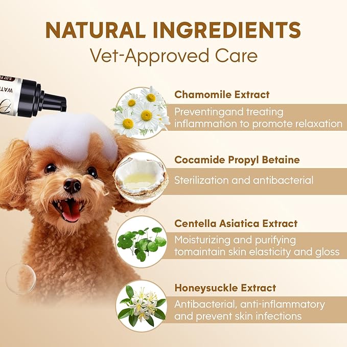 Waterless Dog Shampoo No Rinse Foam, Dog Dry Shampoo, with Pet Fur Care Oil, Pet Sensitive Glove & Stainless Steel Pets Grooming Comb, Clean Quickly, Soothe & Moisturize