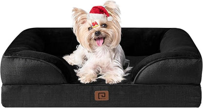 EHEYCIGA Orthopedic Dog Bed for Small Dogs, Waterproof Memory Foam Small Dog Beds with Sides, Non-Slip Bottom and Egg-Crate Foam Medium Dog Couch Bed with Washable Removable Cover, Black