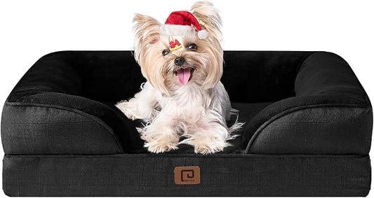 EHEYCIGA Orthopedic Dog Bed for Small Dogs, Waterproof Memory Foam Small Dog Beds with Sides, Non-Slip Bottom and Egg-Crate Foam Medium Dog Couch Bed with Washable Removable Cover, Black