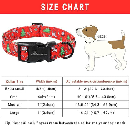 ARING PET Christmas Dog Collar Cute Small Dog Collars, Adjustable Cotton Red Christmas Dog Collars Puppy Collar for Small Medium Large Boy and Girl Dogs