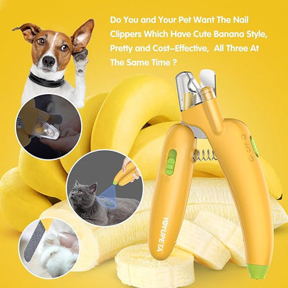 Dog Nail Clippers with LED Light & Nail File  Professional at-Home Pet Grooming Kit, Razor-Sharp Claw Trimmer & Built-in File for Safe, Stress-Free Trimming on Dogs Cats. Yellow