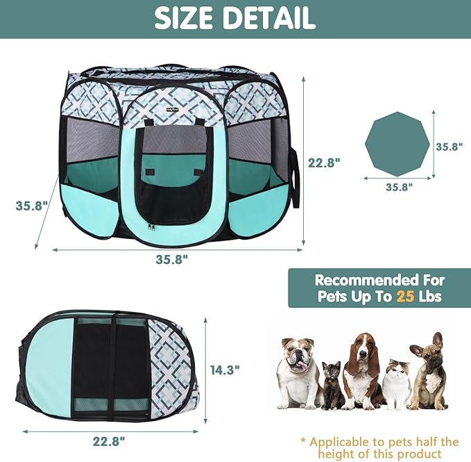 Lucky Monet Foldable Dog Playpen Enclosed Cat Puppy Playpen Indoor Pop Up Pet Animal Playpen Outdoor Kennel Cage Pen Tent for Small Medium Dog Puppy Cat Kitten Rabbit - 36" L x 36" W x 23" H