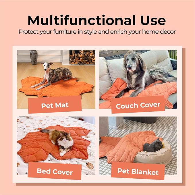 Dog Blanket Mat for Dogs Cats, 40_46" Leaf Design Pet Blankets Cover Machine Washable Double-Sided for Bed Couch Sofa Floors Furniture Protection, Maple Red