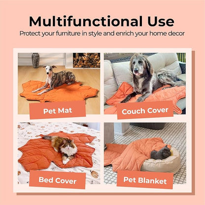 Dog Blanket Mat for Dogs Cats, 40_46" Leaf Design Pet Blankets Cover Machine Washable Double-Sided for Bed Couch Sofa Floors Furniture Protection, Maple Red