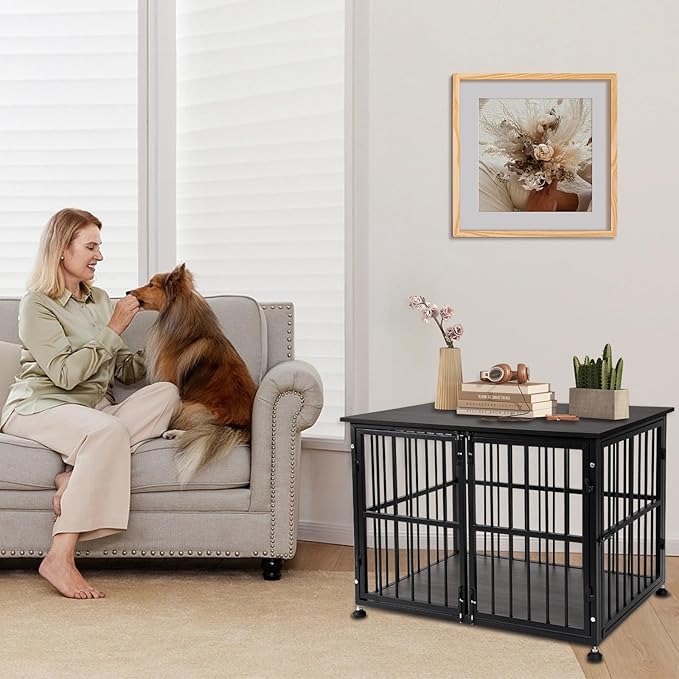 48 Inch Heavy Duty Dog Crate Furniture for Extra Large Dogs, Decorative Pet House End Table, Wooden Cage Kennel Furniture Indoor, XL XXL Dog Crate, Black