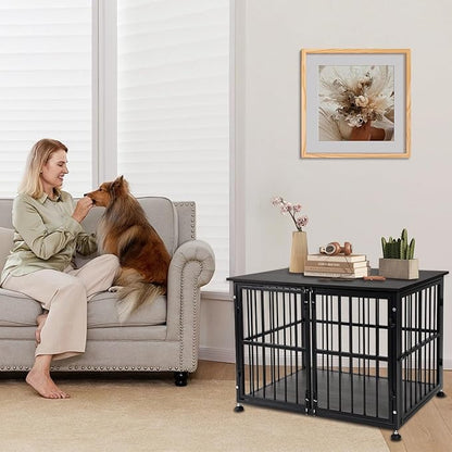 48 Inch Heavy Duty Dog Crate Furniture for Extra Large Dogs, Decorative Pet House End Table, Wooden Cage Kennel Furniture Indoor, XL XXL Dog Crate, Black
