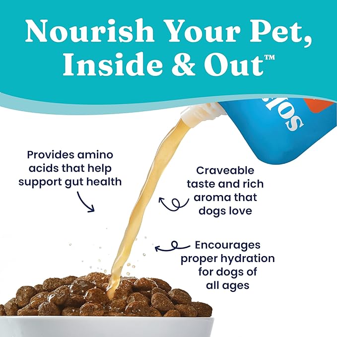 Solid Gold Turkey Bone Broth for Dogs - Grain Free Dog Food Topper Rich in Collagen and Superfoods - Nutrient Dense Dog Gravy Topper for Dry Food - Promotes Gut Health and Hydration - 12 Pack