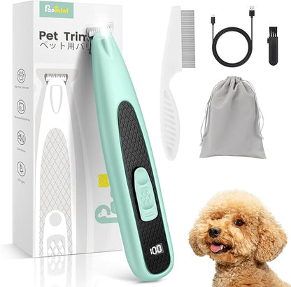Dog Paw Trimmer with LED Light, Ultra-Low Noise Paw Trimmer for Dogs, Cordless Dog Clippers for Grooming with LED Display, Type-C Rechargeable Pet Clippers for Pads, Ears, Eyes, Face, Rump