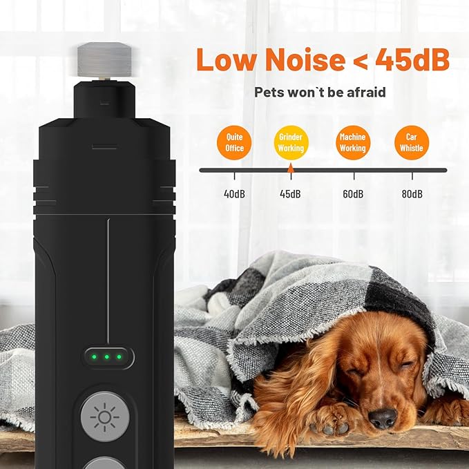 NUMINA Dog Nail Grinder with 2 LED Light 3-Speed Professional Electric Rechargeable Pet Nail Trimmer Quiet Painless Paws Grooming & Smoothing for Small Medium Large Dogs & Cats (Black)
