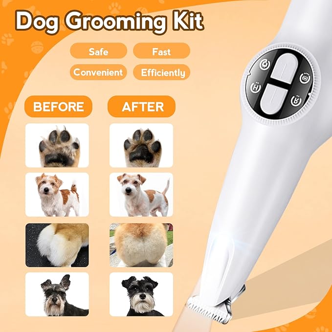 Dog Paw Trimmer for Grooming, 2 in 1 Dog Nail Trimmer with Light, Electric Dog Paw Hair Trimmer, Quiet Dog Clippers Grooming Kit, Paw Shavers for Dogs Feet, Safe Dog Nail Trimmer for Small Large Dogs