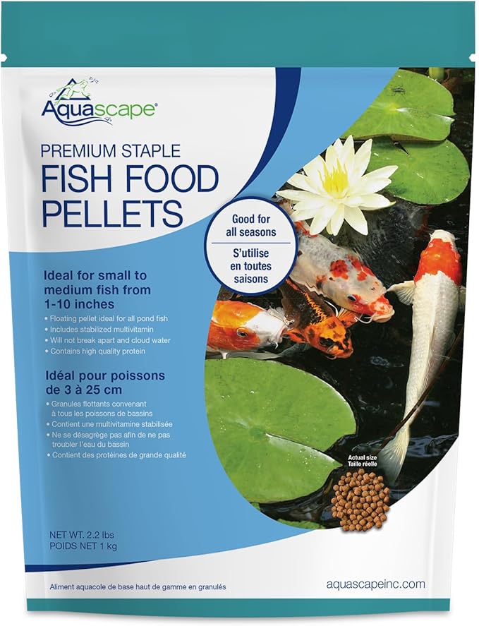 Aquascape Premium Staple Fish Food Pellets for Small to Medium Pond Fish, Medium Pellet, 2.2 Pounds | 98868