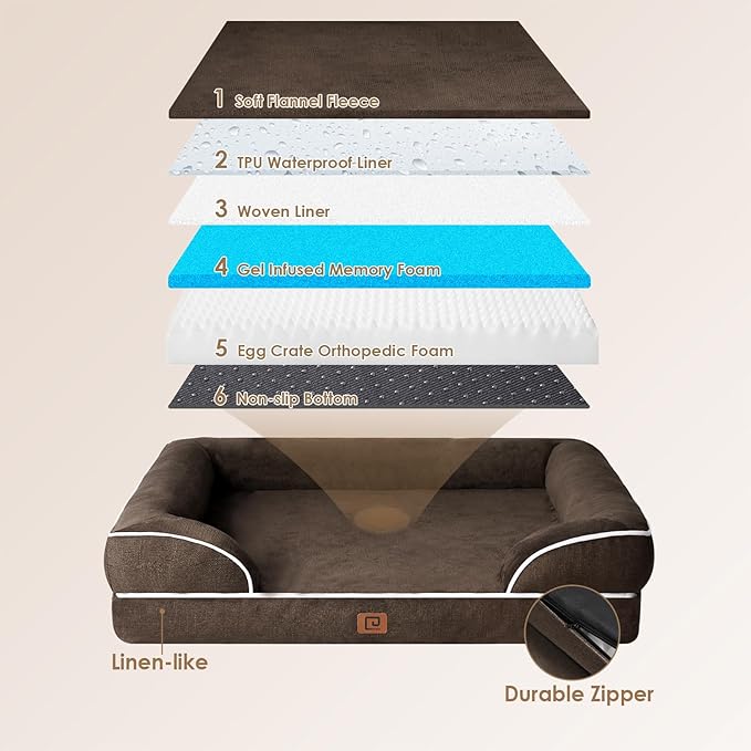 EHEYCIGA Orthopedic Dog Bed for Small Dogs, Waterproof Memory Foam Small Dog Beds with Sides, Non-Slip Bottom and Egg-Crate Foam Medium Dog Couch Bed with Washable Removable Cover, Brown