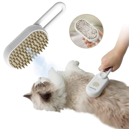 2nd Generation 3-in-1 Cat Steam Brush for Shedding, Pet Hair Removal Comb with Water Tank, Spray Cat Brush for Pet Grooming, Steamy Cat Brush for indoor Haired Cats, Dogs and Rabbits (Beige)
