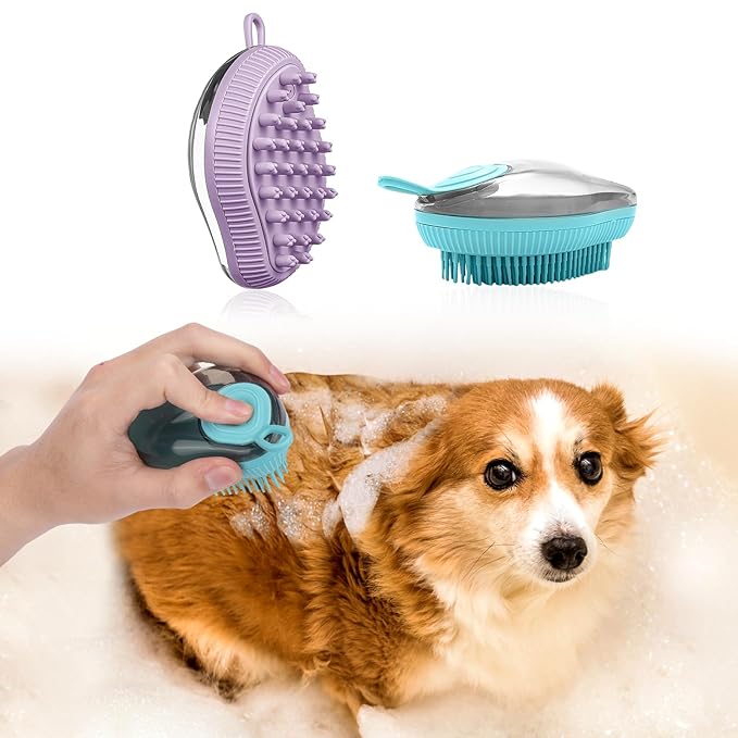 AIERSA Dog Grooming Kit - Shampoo Brush with Soap Dispenser, Soft Rubber Scrubber for Short-Haired Pets