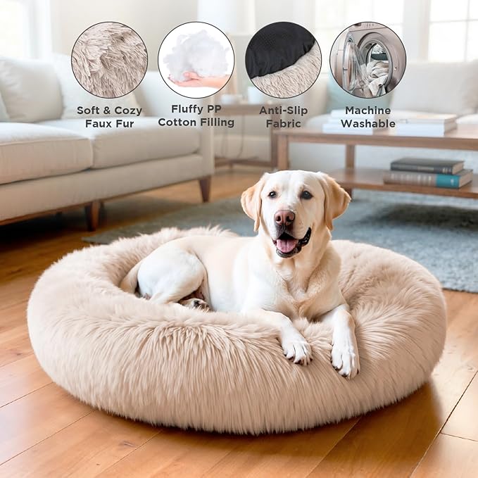 Large Donut Dog Bed, Calming Dog Bed Washable Ideal for Small to Large Dogs and Cats & Round Dog Bed,Anti-Anxiety Multiple Sizes (37.5" L x 37.5" W x 8.5" Th)