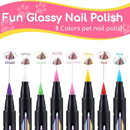 Dog Nail Polishï¼ Dog Nail Polish Pens Quick Dry-8 Colors, Pet Nail Polish Set for Dogsï¼ DIY Dogs Puppy Nails, Dog Safe Nail Polish Non Toxic, Odorless, Easy to Apply