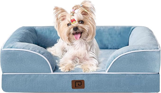 EHEYCIGA Orthopedic Dog Bed for Small Dogs, Waterproof Memory Foam Small Dog Beds with Sides, Non-Slip Bottom and Egg-Crate Foam Medium Dog Couch Bed with Washable Removable Cover, Washed Blue