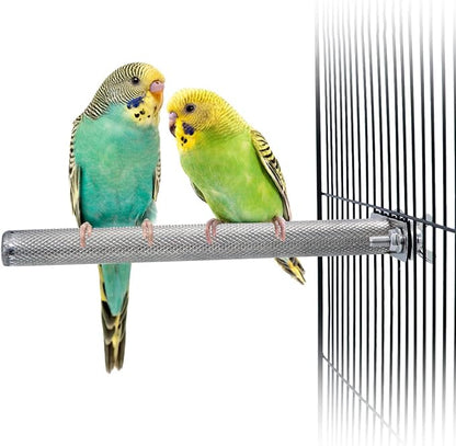 Wontee Bird Perch Stand Stainless Steel Parrot Cage Perch Accessories for Parakeets Cockatiels Conures African Greys Macaws Amazon Parrots (S (7.9"x0.7")