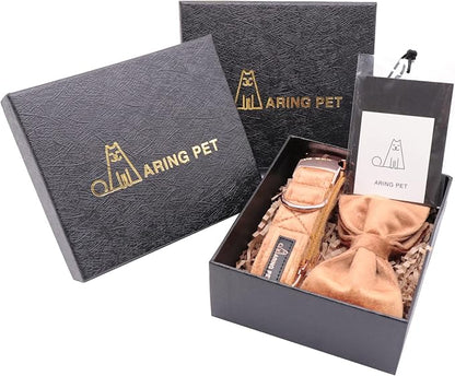 ARING PET Bowtie Dog Collar,Velvet Dog Collars with Detachable Bowtie, Yellow Soft Dog Collar,X-Large.