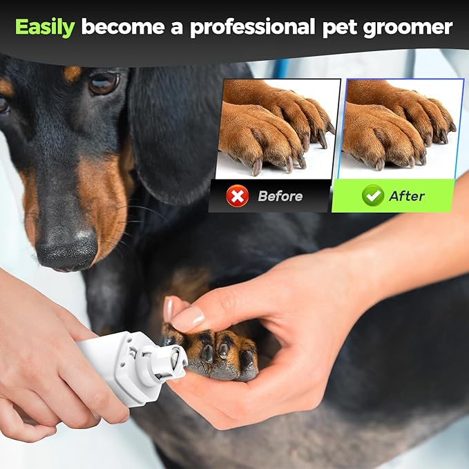 Dog Nail Grinder Quiet - 45db 4 Speed 4 Ports 12000 r/min USB Rechargeable Electric Professional Pet Dog Nail Trimmers with LED Lights for Large Medium Small Puppy Dogs/Cats - White
