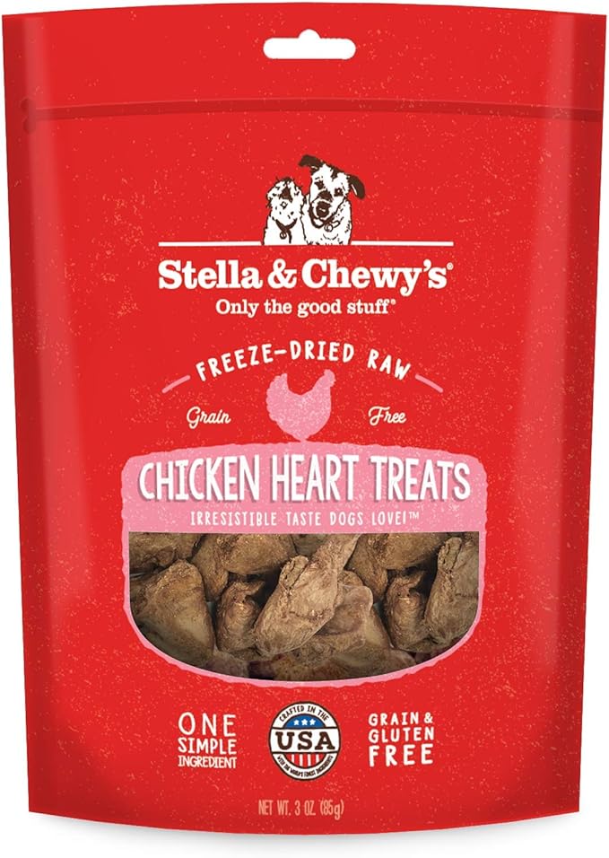 Stella & Chewy's Freeze-Dried Raw Single Ingredient Chicken Hearts Dog Treats, 3 oz. Bag