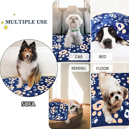 Dog Blanket, Soft Fleece Dog Blankets for Large Dogs, Fluffy Flannel Pet Cat Puppy Blanket Mat Cover for Bed Couch, Cute Paw Print Throw Blanket for Dogs, Blue 50"X40"