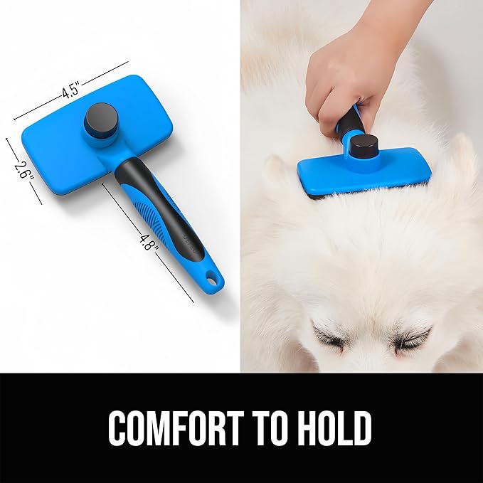 Design Patent Certificated Self Cleaning Slicker Brush for Dogs& Cats, Skin Friendly Grooming Dog& Cat Brush for Shedding and Deshedding, Pet Supplies Accessories,Blue