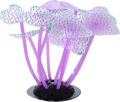 VOCOSTE Soft Silicone Glowing Aquarium Mushroom Coral, Fluorescence Aquatic Artificial Coral for Fish Tank Decoration, Purple