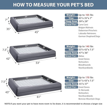 WNPETHOME Washable Dog Beds Large Sized Dog, XXXXL Dog Bed, Orthopedic Dog Sofa Bed with Removable & Waterproof Cover, Extra Large Dog Bed with Bolster Sides for Sleeping, Giant Dog Bed with Sides