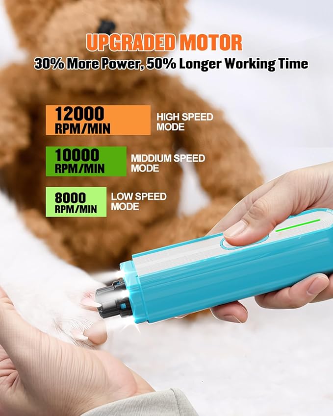 Super Powerful Dog Nail Trimmers, Dog Nail Clipper and Dog Nail Grinder Combo, Ultra Quiet, 3 Speeds, 4 Bright Lights, with Travel Lock, for Small, Meddium and Large Dogs, Cats, Small Animals