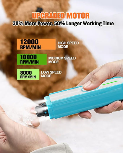 Super Powerful Dog Nail Trimmers, Dog Nail Clipper and Dog Nail Grinder Combo, Ultra Quiet, 3 Speeds, 4 Bright Lights, with Travel Lock, for Small, Meddium and Large Dogs, Cats, Small Animals