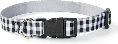 Mile High Life Dog Collar | Cute Puppy Collars | Lightweight Girl Dog Collar | Soft Boy Dog Collars | w Geometric Plaid Wave Line Pattern (White Plaid, Medium)
