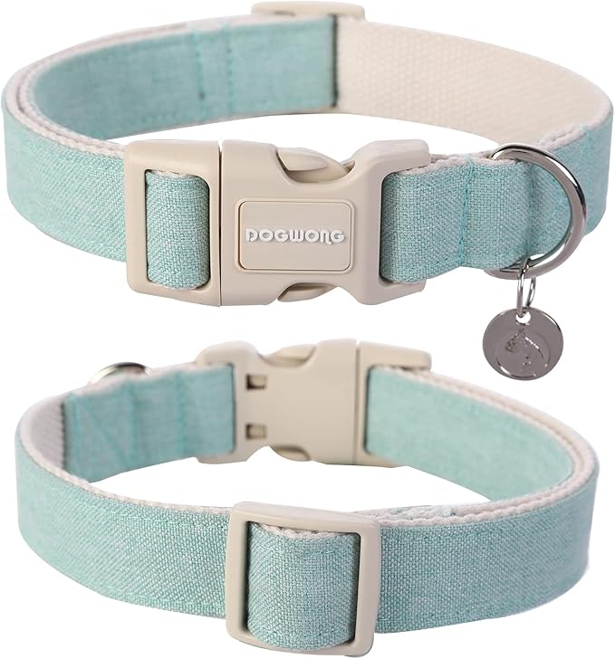 DOGWONG Cotton Hemp Dog Collar - Heavy-Duty Green Adjustable Soft Natural Fabric Pet Collar, Cute Wedding Puppy Necklace for Small Medium Large Dogs