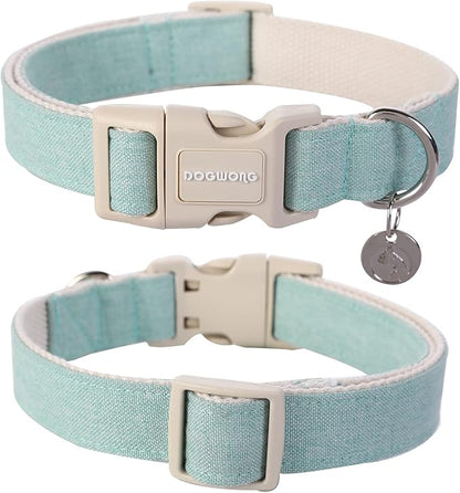 DOGWONG Cotton Hemp Dog Collar, Heavy-Duty Adjustable Soft Natural Fabric Pet Collar for Small to Large Dogs