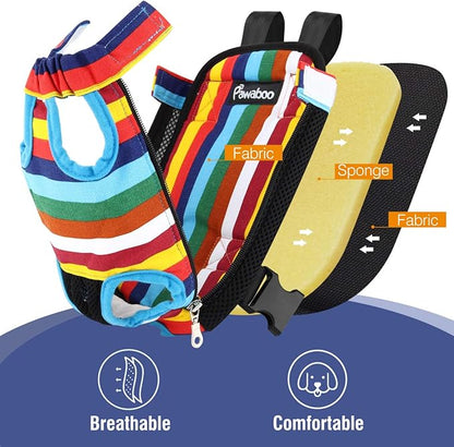 Pawaboo Pet Carrier Backpack, Adjustable Pet Front Dog Cat Carrier Backpack Travel Bag, Legs Out, Easy-Fit for Hiking Traveling Camping for Medium Small Cats Dogs Puppies, Large, Colorful Strips