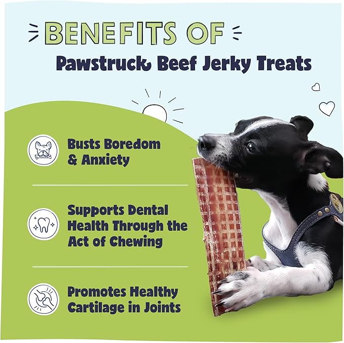 Pawstruck Premium Beef Jerky Dog Treat Chews, Medium 4"-6" Strips  Supports Hip & Joint Health, Rich in Glucosamine & Chondroitin, No Added Preservatives  25 Count